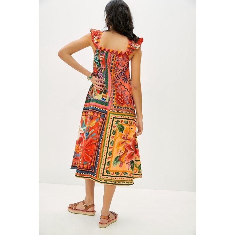 Anthropologie FARM RIO Mosaic Midi Dress Cotton Pockets Colorful Tropical Medium - Picture 9 of 15